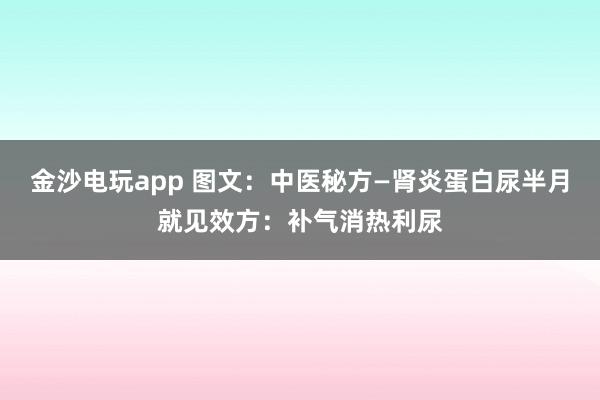 金沙電玩app 圖文：中醫(yī)秘方—腎炎蛋白尿半月就見效方：補(bǔ)氣消熱利尿