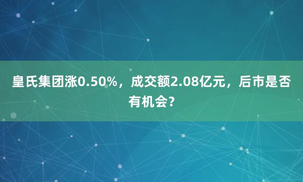 皇氏集團漲0.50%，成交額2.08億元，后市是否有機會？